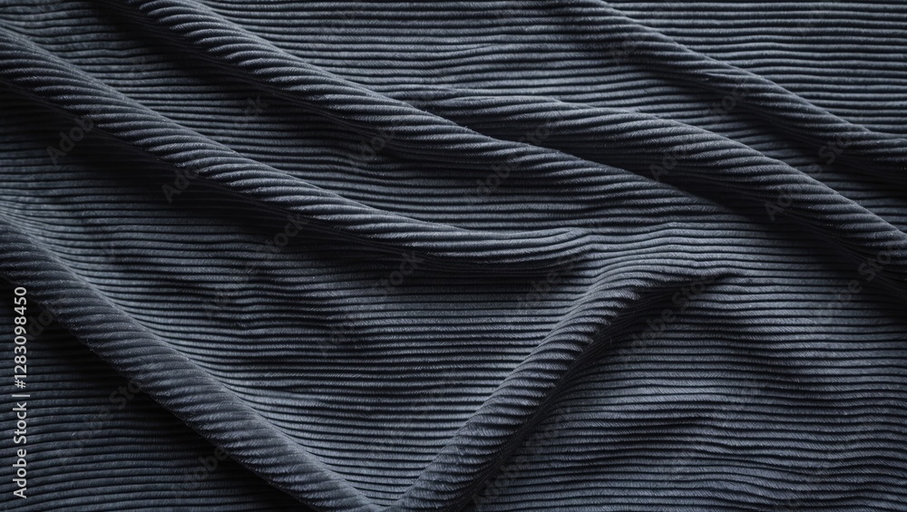 Poster dark gray corduroy fabric texture with subtle ribbed patterns suitable for backgrounds or textile de