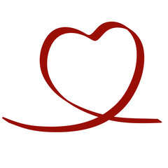Hand drawn red heart with ribbon. Isolated transparent illustration. 