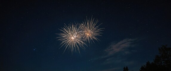 Fireworks display in night sky with stars and clouds captured during celebration event