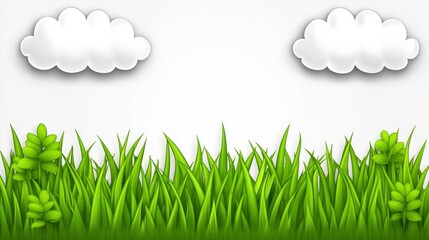 Obraz premium Lush green grass and clouds in nature illustrative background bright environment vibrant view