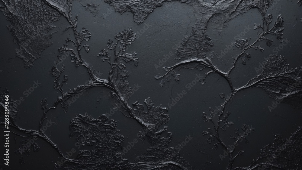 Poster elegant dark plaster texture with intricate floral patterns suitable for sophisticated backgrounds o