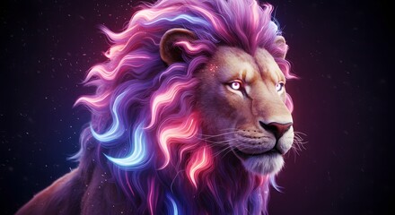 Majestic Neon Lion: A Vibrant Digital Portrait of a King