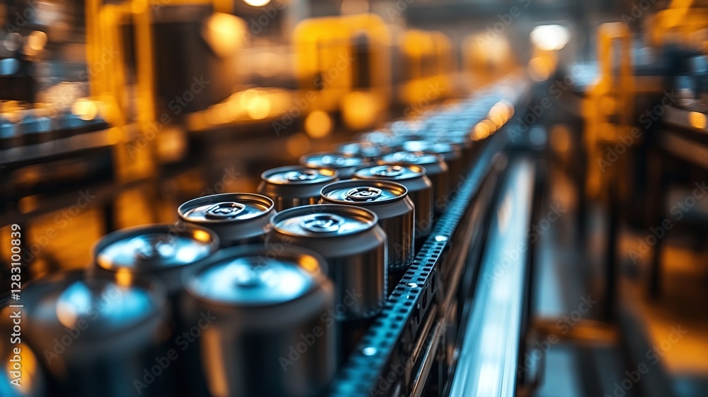 Poster a high tech industrial factory with an automated conveyor belt system ensuring the efficient manufac