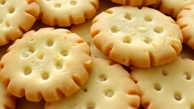 A Collection Of Round Crackers On A Flat Surface Close Up With Several Keywords Such As Crackers Cookies Snacks Sweet And Tasty Appetizing Food Items. Displaying A Delicious Baked Goods And Snack