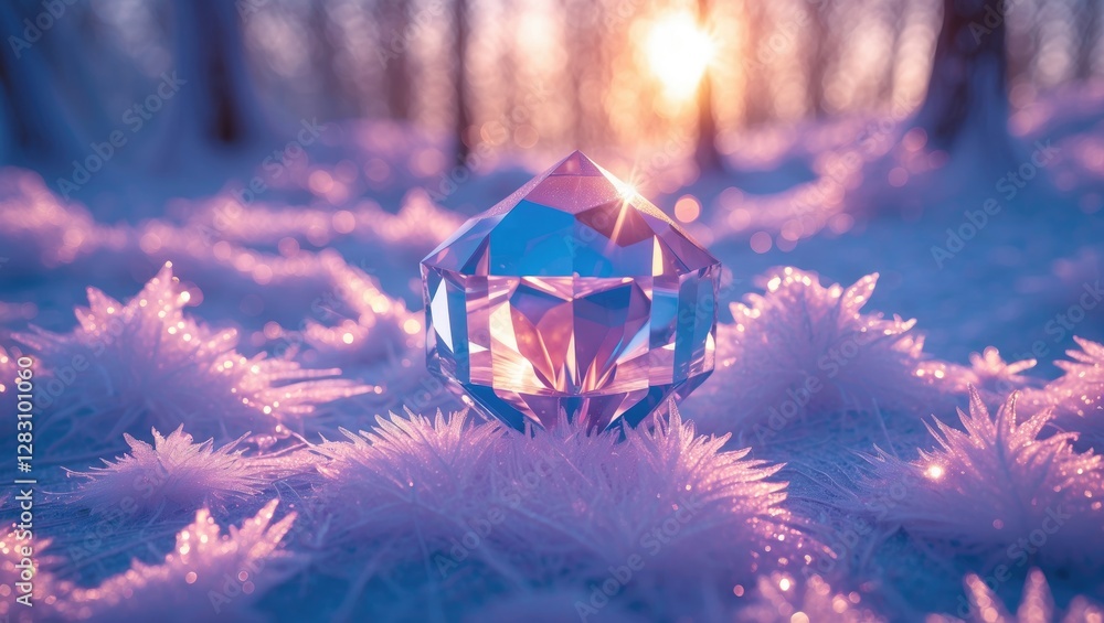 Poster winter wonderland crystal frost macro with sparkling ice patterns and soft pastel colors showcasing 