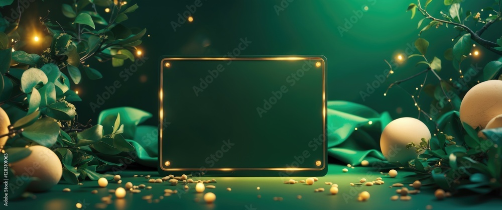 Poster elegant dark green card background with soft light gradient and decorative elements for invitations 