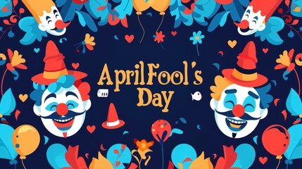 Festive April Fool s Day Design with Cheerful Clowns Balloons and Flowers