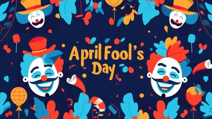 Fototapeta premium Festive April Fool s Day Design with Colorful Clown Illustrations and Decorations