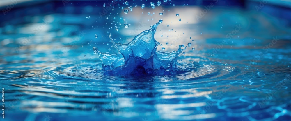Poster blurred blue watercolor background with ripples and splashes in a swimming pool creating a serene an