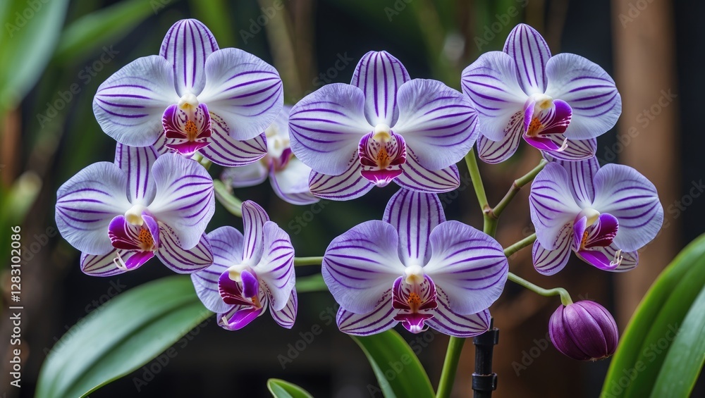 Poster vibrant dendrobium orchids in full bloom showcasing their intricate patterns and rich colors in a lu