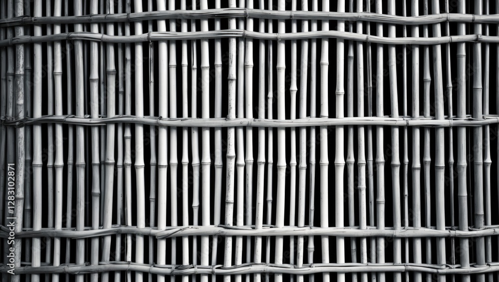 Poster bamboo weaving pattern in black and white depicting natural textured surface for background or desig