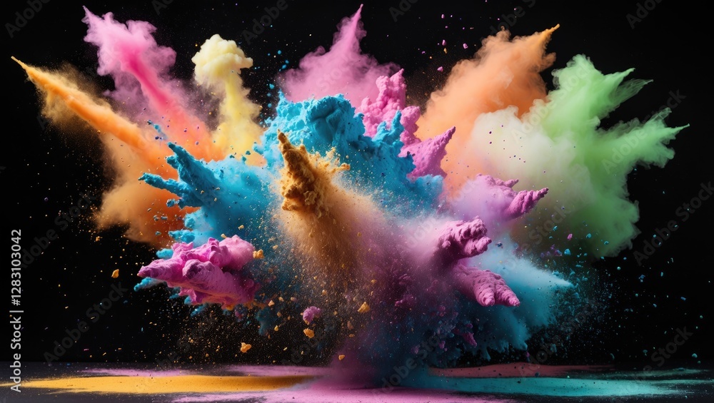 Aufkleber vibrant powder explosion creating dynamic color patterns against a dark background showcasing artist