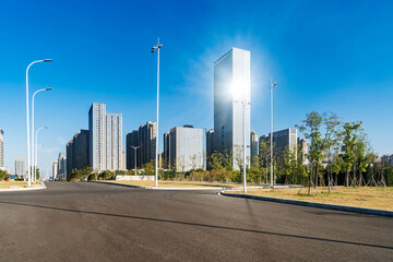 Empty urban road and buildings in the city