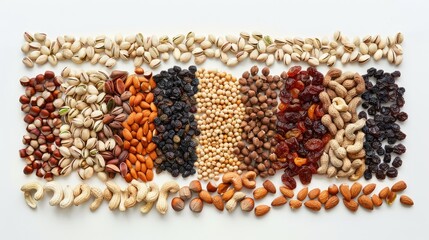 Assorted Nuts Seeds and Dried Fruits Healthy Snack Mix Top View