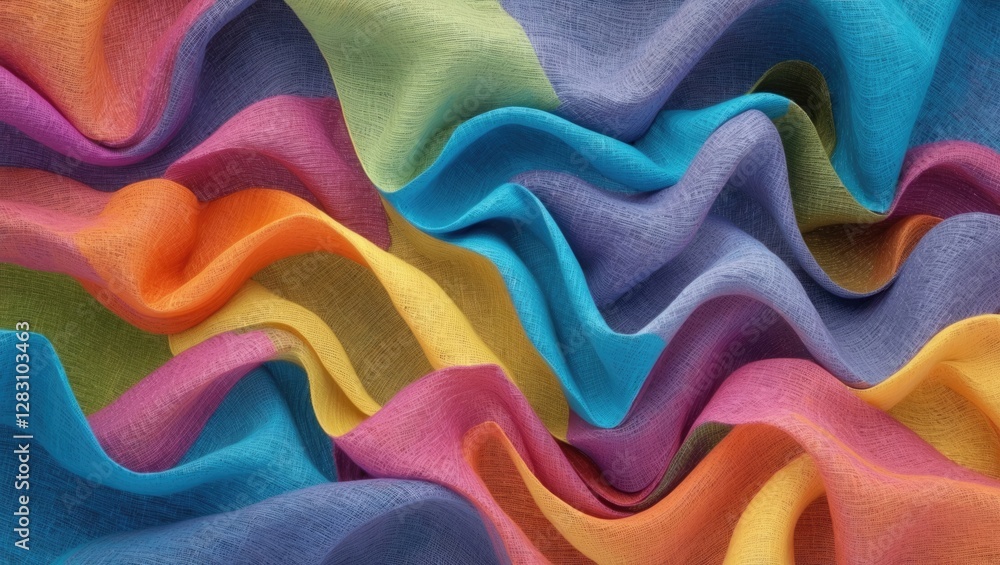 Aufkleber vibrant abstract linen texture background with flowing colorful fabric waves creating a dynamic and 