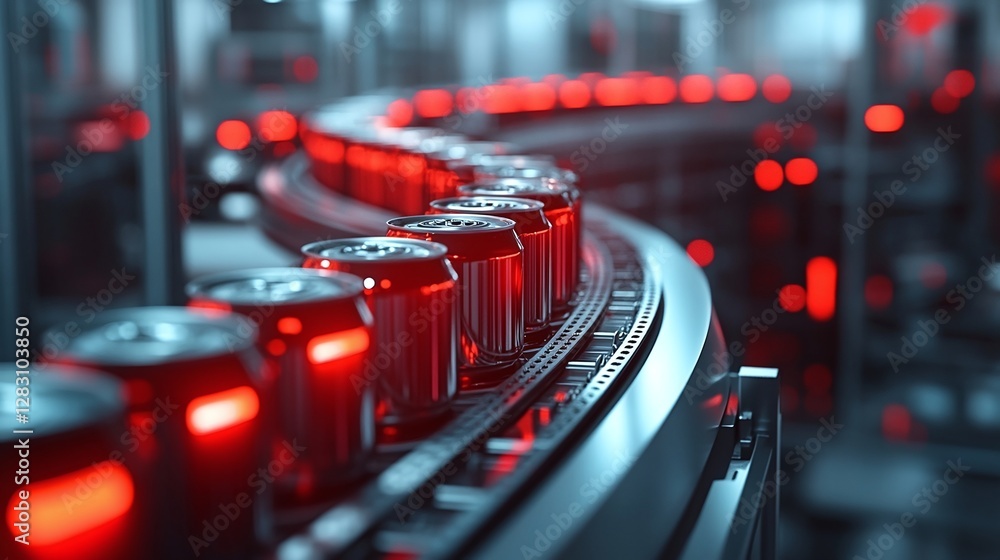 Poster a high tech industrial factory with an automated conveyor belt system ensuring the efficient manufac