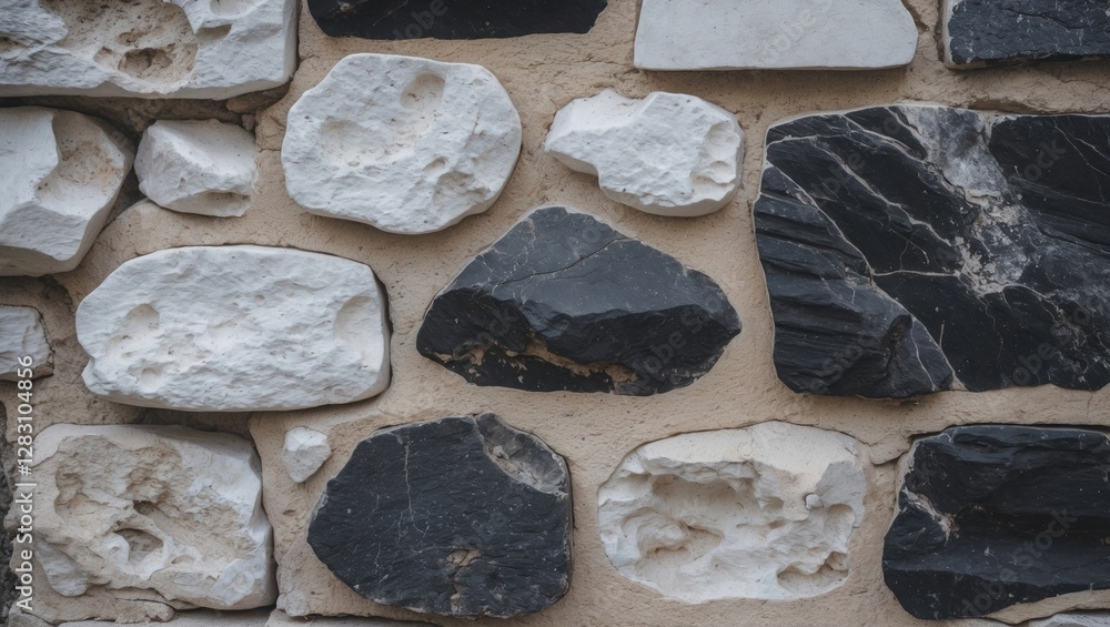 Canvas Prints Textured stone wall featuring a mix of white and black rocks with a natural appearance and earthy background surface.