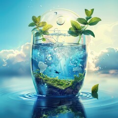 Glass Globe Encapsulating Earth s Ecosystem Water Plants and Life