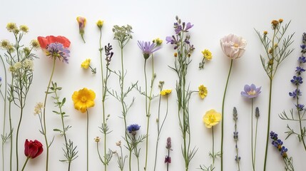 Vibrant Wildflower Collection Colorful Floral Arrangement on White Background