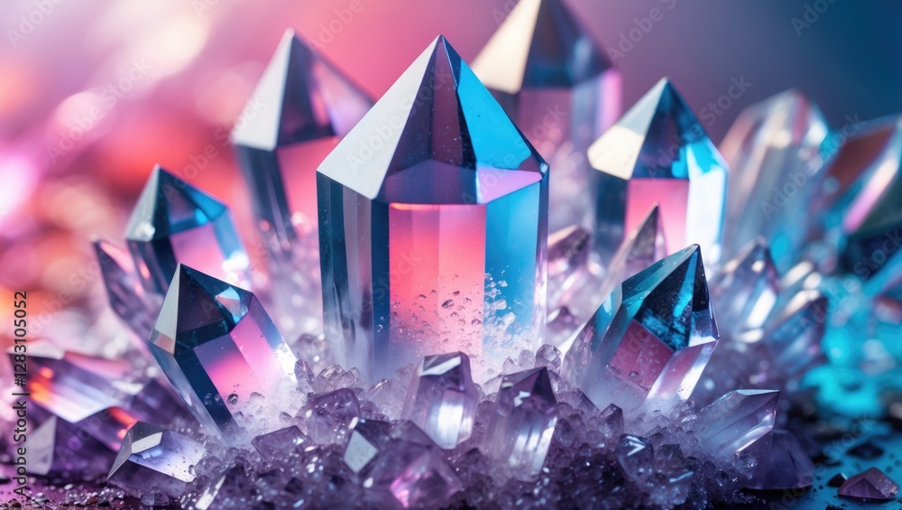 Poster vibrant close-up of crystalline structures with colorful lighting effects creating a mesmerizing abs