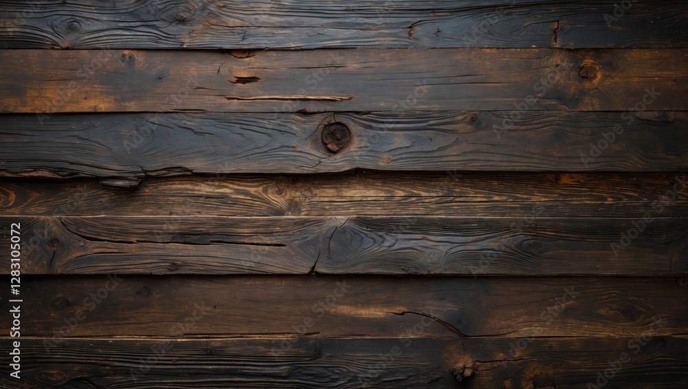 Poster dark weathered wooden planks background for rustic design or decor with deep tones and textured surf