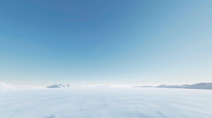 Serene Arctic Landscape Expansive White Snow Clear Blue Sky Distant Mountains