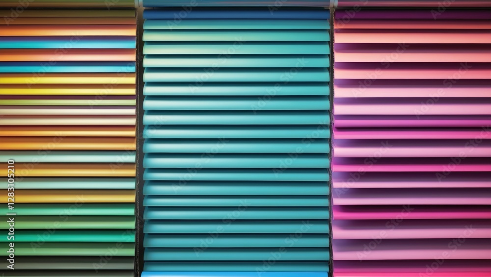 Poster vibrant collection of roller blinds showcasing a gradient of colors with parallel plates creating a 