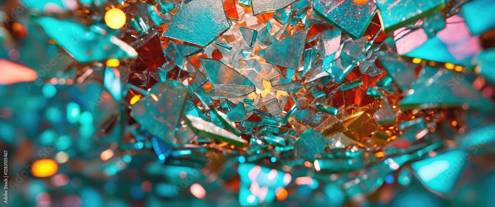 Poster colorful shattered glass fragments with reflections and highlights creating an abstract background t