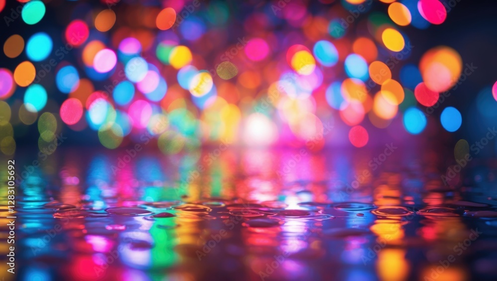 Aufkleber colorful bokeh lights reflecting on wet surface creating a vibrant abstract background for festive a
