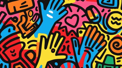 Vibrant Abstract Colorful Doodle Art Print Bold Hand Drawn Design Graphic Illustration