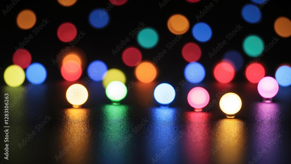 Aufkleber colorful glowing spheres with bokeh effect on dark background creating a festive and vibrant atmosph