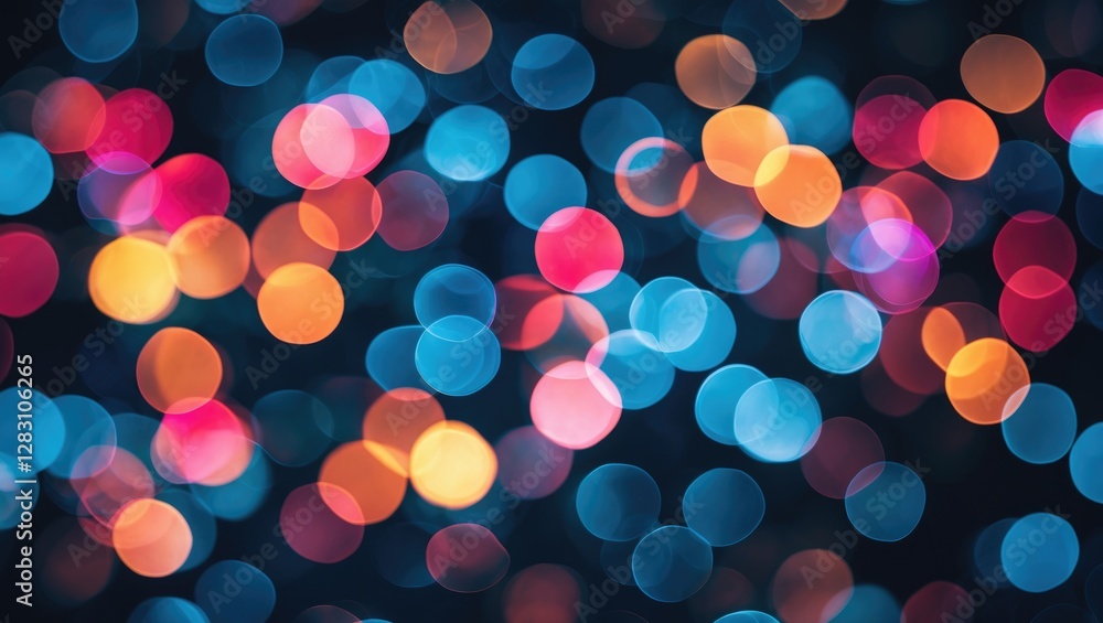 Poster colorful bokeh circles on dark background creating a vibrant and dynamic abstract atmosphere for cre