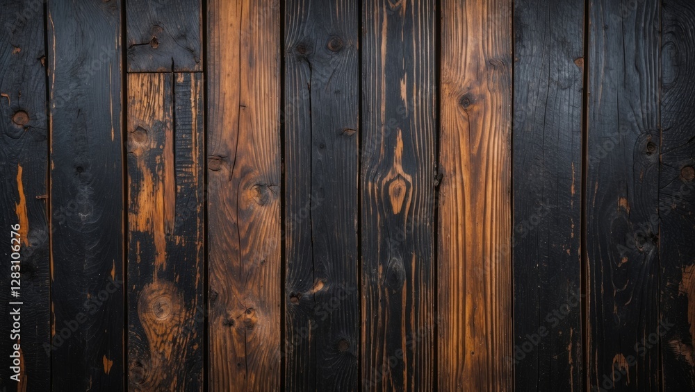 Poster dark rustic wooden planks with variations in texture and color from deep black to warm brown tones a