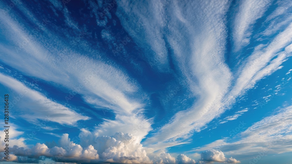 Aufkleber dynamic cloud formations in a blue sky during daytime with wispy white clouds and a contrasting back