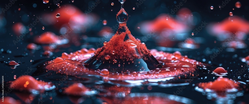 Aufkleber vibrant red water splash creating a dramatic effect against a dark background illuminated by light r