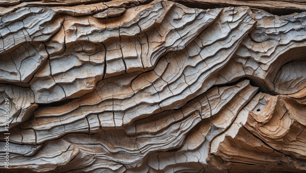 Aufkleber textured close-up of weathered wood with intricate patterns and cracks showing natural decay and agi