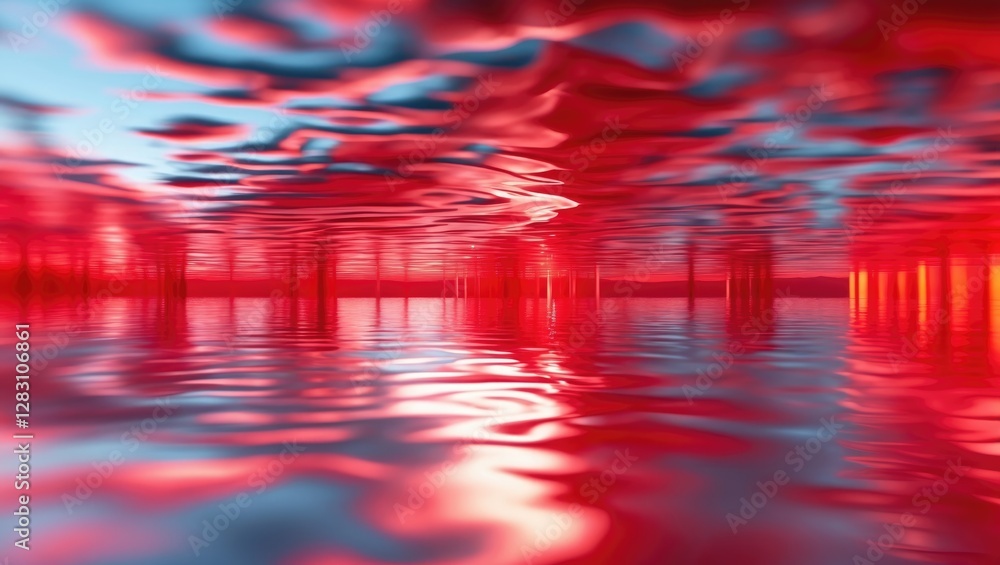 Poster abstract defocused background featuring shimmering red hues reflecting on a tranquil surface creatin