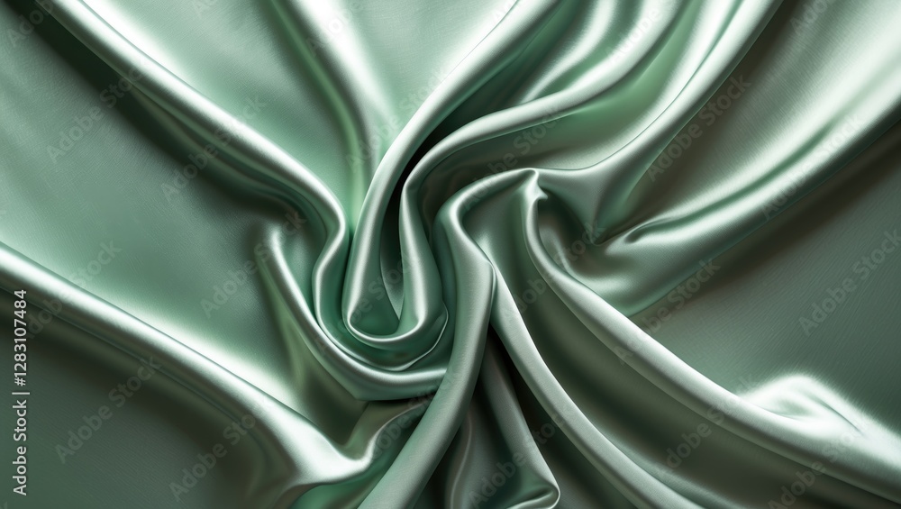 Aufkleber elegant sage green silk satin fabric with a smooth texture displaying a luxurious gradient and soft 