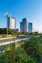 Empty urban road and buildings in the city