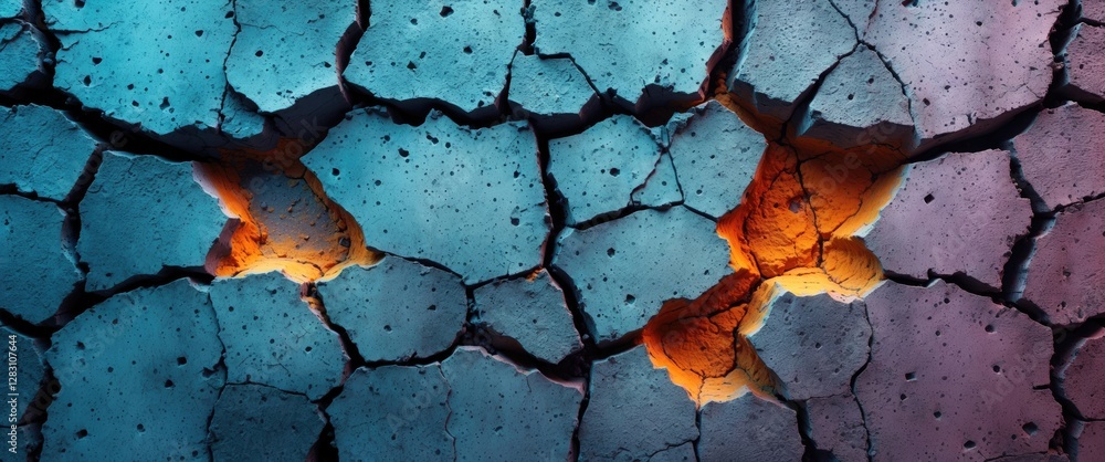 Aufkleber colorful cracked surface with blue and orange tones showing textured patterns and abstract design el