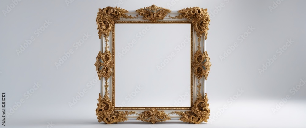 Poster ornate gilded picture frame with decorative carvings against a neutral background empty space for ar