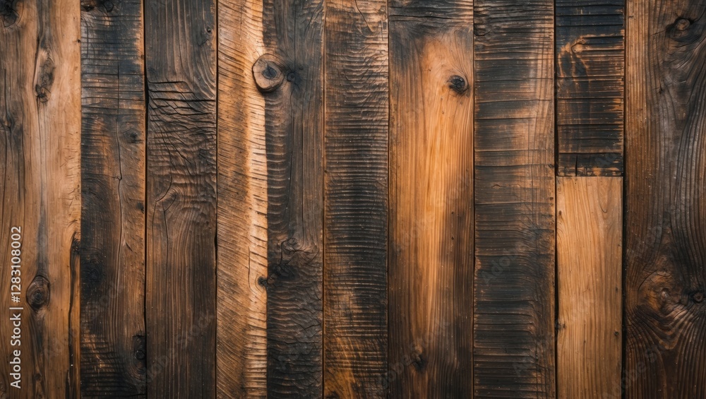 Poster dark stained wooden planks background with various textures and patterns suitable for rustic design 