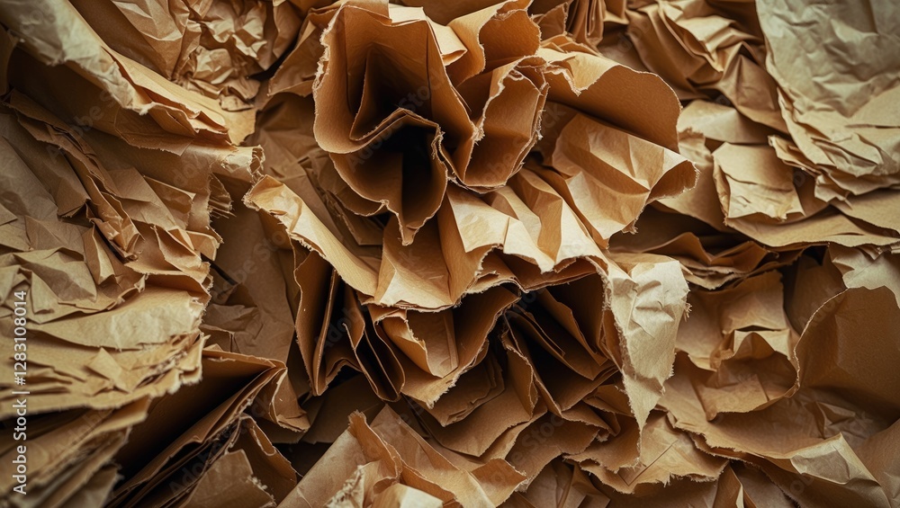 Poster crumbled and wrinkled brown kraft paper texture background for use in design and art projects