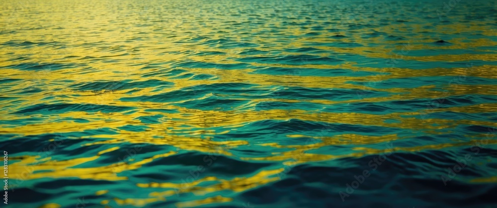 Poster colorful water surface with reflections from sunlight creating an abstract pattern in turquoise and 