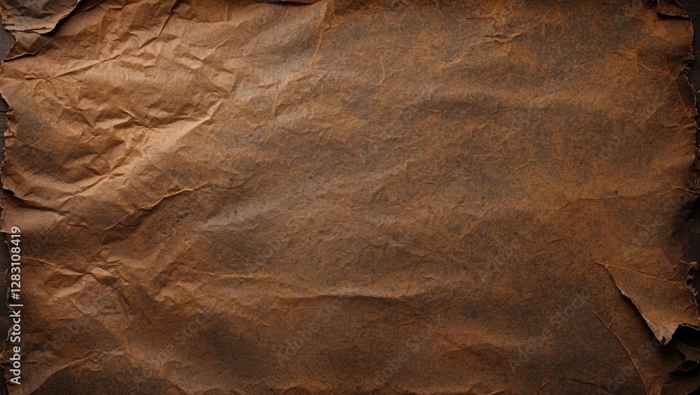 Poster brown wrinkled vintage paper texture with uneven edges and subtle creases ideal for backgrounds and 