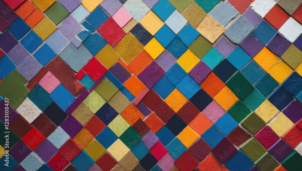 Aufkleber vibrant checkerboard wall made of colorful painted tiles creating an artistic and dynamic background