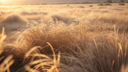 Golden Meadow in the Afternoon Light with Lush Dry Grass and Ample Space for Text Overlay
