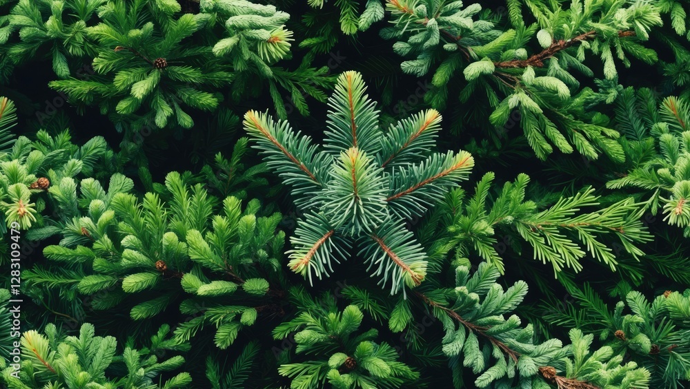Poster lush coniferous spruce evergreen foliage creating a vibrant textured background ideal for nature-the