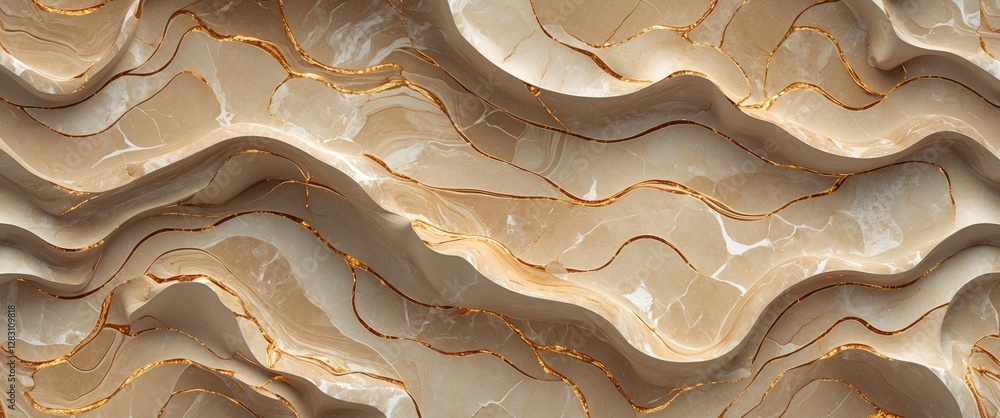 Poster textured abstract background with wavy layers in creamy beige and gold highlights reflecting modern 