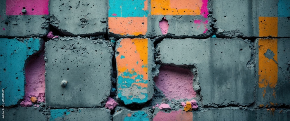 Poster colorful abstract concrete wall texture with variations and patchy elements showcasing artistic urba